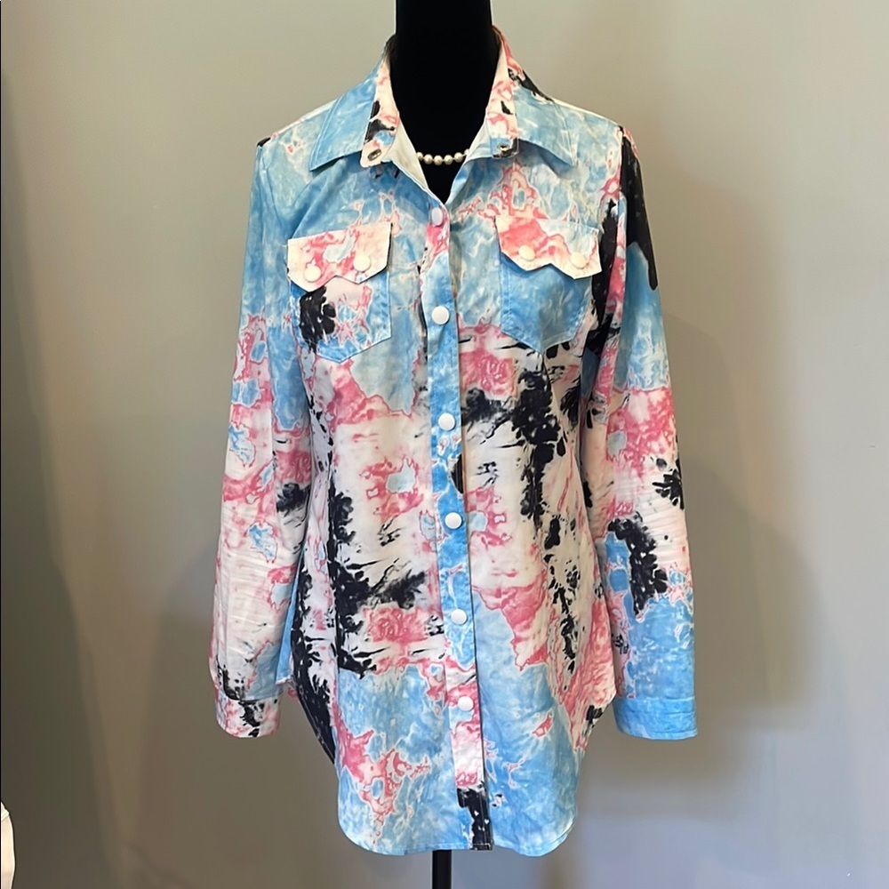 Colorful Button-Up Shirt cotton candy colors